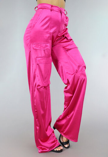 Fuchsia Satijnen Tall Cargo Broek