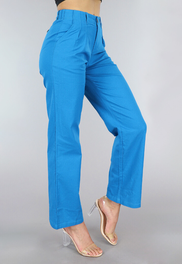 Blauwe Straight Leg Broek met Geplooide Taille