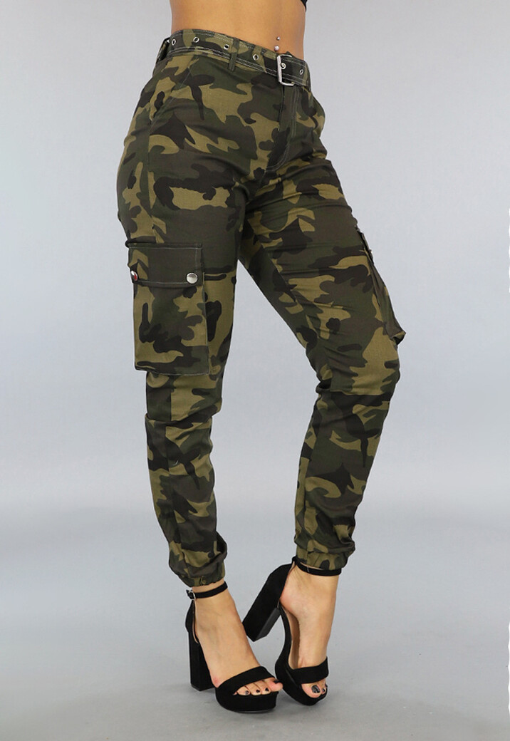 Groene Cargo Broek met Camouflage Print