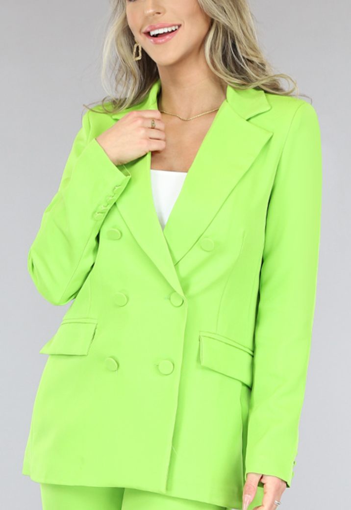 Lime Groene Halflange Oversized Blazer met Lime Groene Knopen