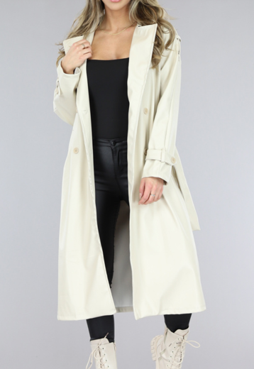 NEW0102 Beige Lederlook Trenchcoat