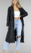 Zwarte Lederlook Trenchcoat met Knoopsluiting