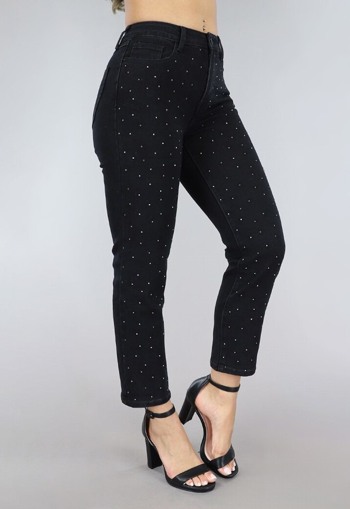 Zwarte Mom Jeans met Strass Steentjes