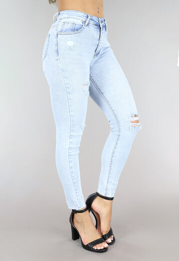 Lichtblauwe Mid Waist Ripped Jeans