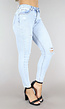 Lichtblauwe Mid Waist Ripped Skinny Jeans