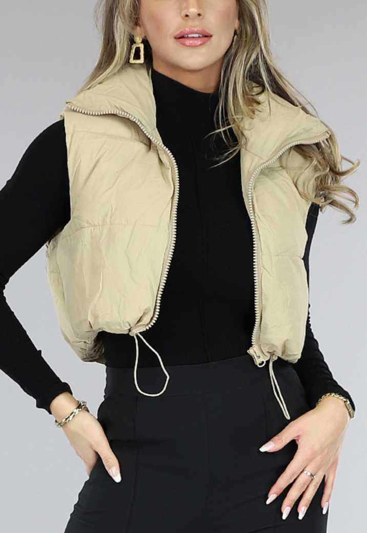 Khaki Cropped Gewatteerde Bodywarmer