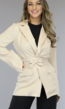 Beige Blazer met Tailleband en Strikdetail