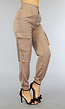 OP=OP! Bruine High Waist Satin Cargo Broek