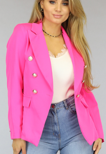 Neon Roze Button Blazer