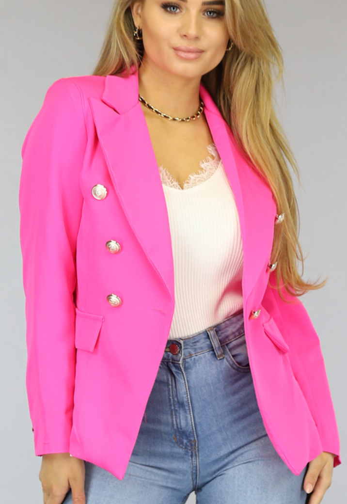 Neon Roze Button Blazer