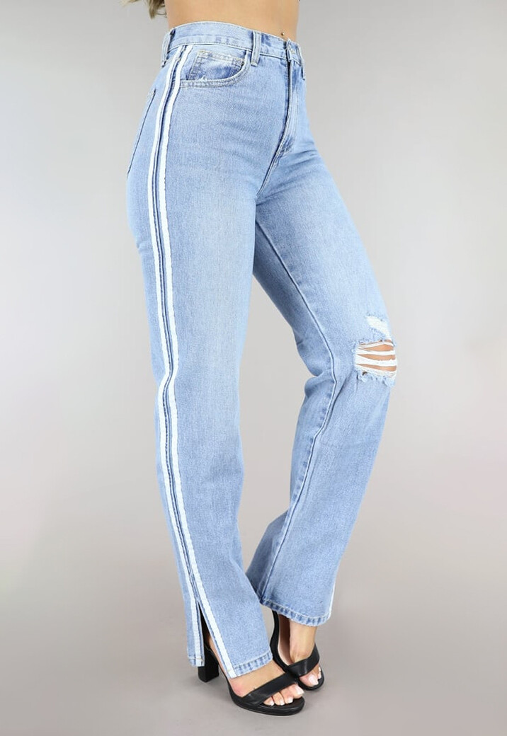 High Waist Flared Jeans met Split en Dubbele Streep