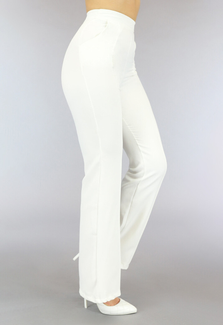 Witte Flared Pantalon met Biesje