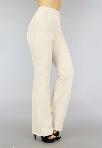 BF2023 Beige Flared Pantalon met Biesje