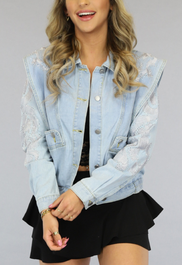 BF2023 Blauw Jeans Jasje met Borduursels