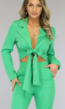 Groene Korte Blazer met Strikdetails