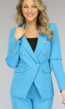 BF2023 Turquoise Blazer met Knopen en Schoudervulling