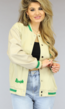 Beige/Groen Baseball Vest met Lederlook Mouwen