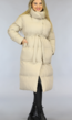 Lange Beige Oversized Winterjas met Tailleband