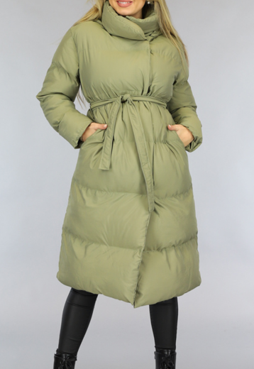 BF2023 Lange Groene Oversized Winterjas met Tailleband