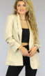 BF2023 Beige Lederlook Blazer met Geplooide Mouwen