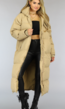 Camel Gewatteerde Lange Oversized Winterjas