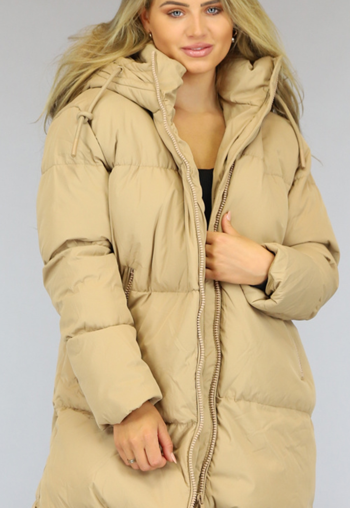 Camel Gewatteerde Oversized Winterjas