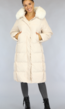 Beige Oversized Gevoerde Lange Winterjas