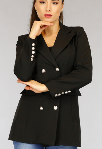 Halflange Zwarte Button Blazer