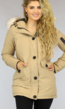 Camel Gewatteerde Parka met Beige Imitatiebont