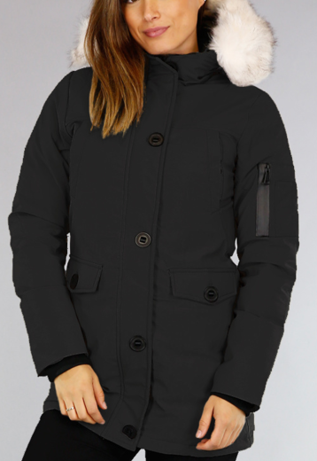 Zwarte Gewatteerde Parka met Beige Imitatiebont