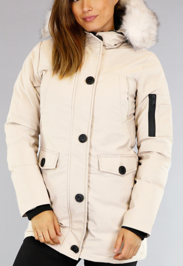 geen1325 Beige Gewatteerde Parka met Beige Imitatiebont