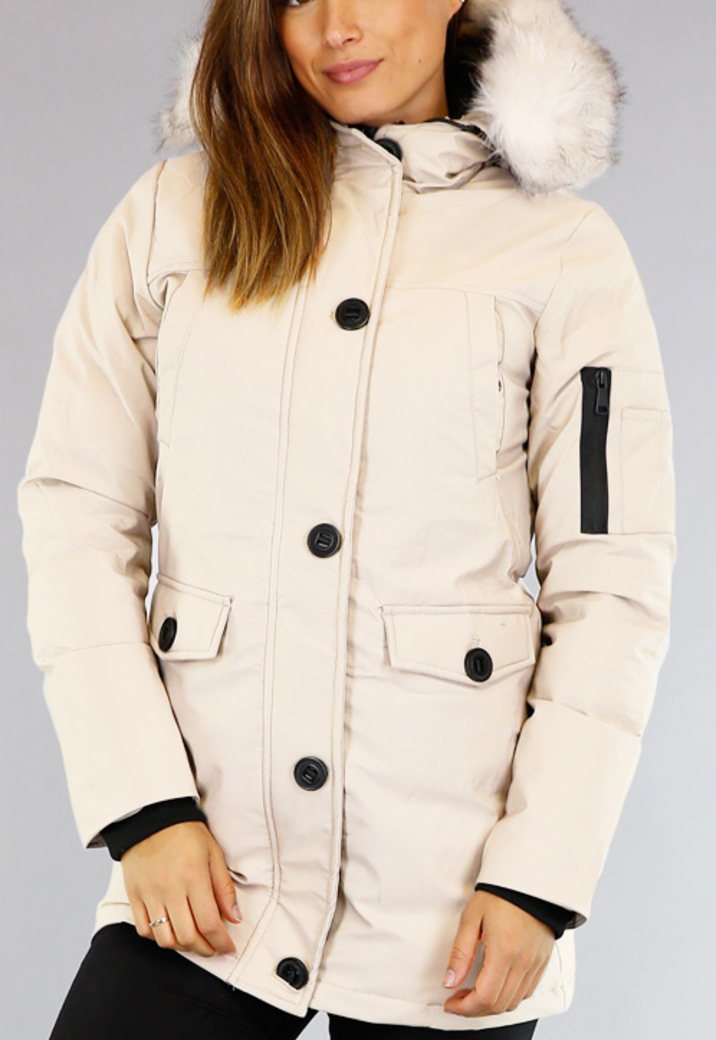 Beige Gewatteerde Parka met Beige Imitatiebont