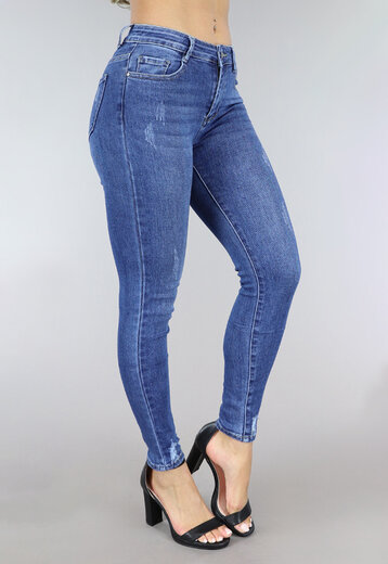 NEW2604 Donkerblauw Mid Waist Ripped Jeans