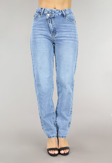 OP=OP! Blauwe Jeans met Schuine Sluiting