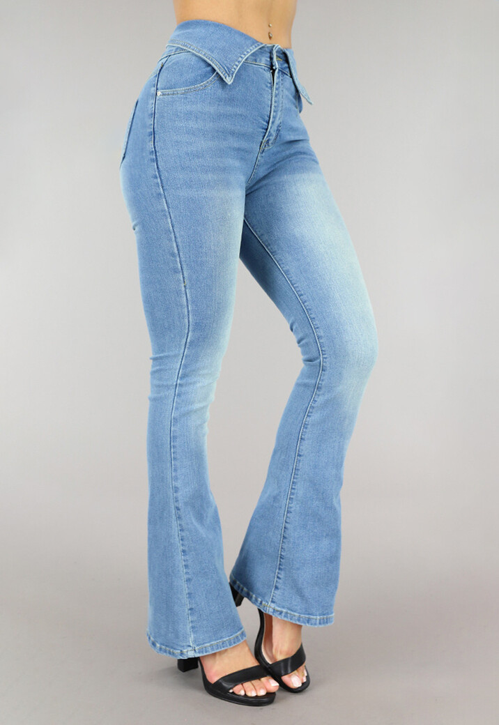 Blauwe Flair Jeans met Omgeslagen Taille