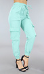 Mint Elastische Broek met Cargo Zakken