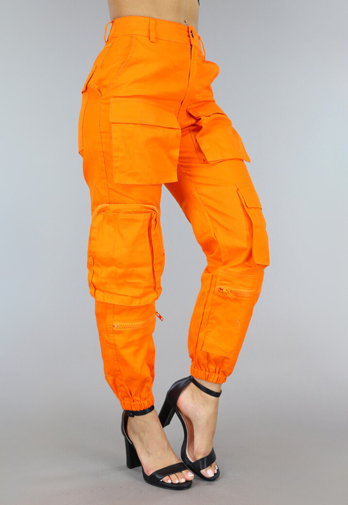 Fel Oranje Cargo Broek met Zakken 