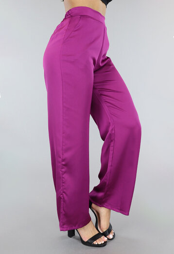 NEW0802 Paarse Satijnen Wide Leg Broek