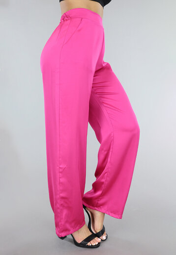 OP=OP.16.AV Fuchsia Satijnen Wide Leg Broek