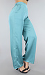 Turquoise Satijnen Wide Leg Broek met Elastische Tailleband