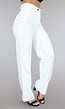 Witte Aansluitende Wide Leg Pantalon met Biesje