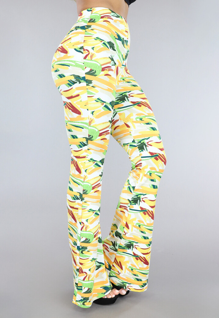 Gele Jungle Print Broek met Flair