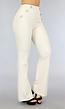 BF2023 Beige Flared Pantalon met Sierknopen