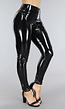 Zwarte PVC Legging met Stiksels