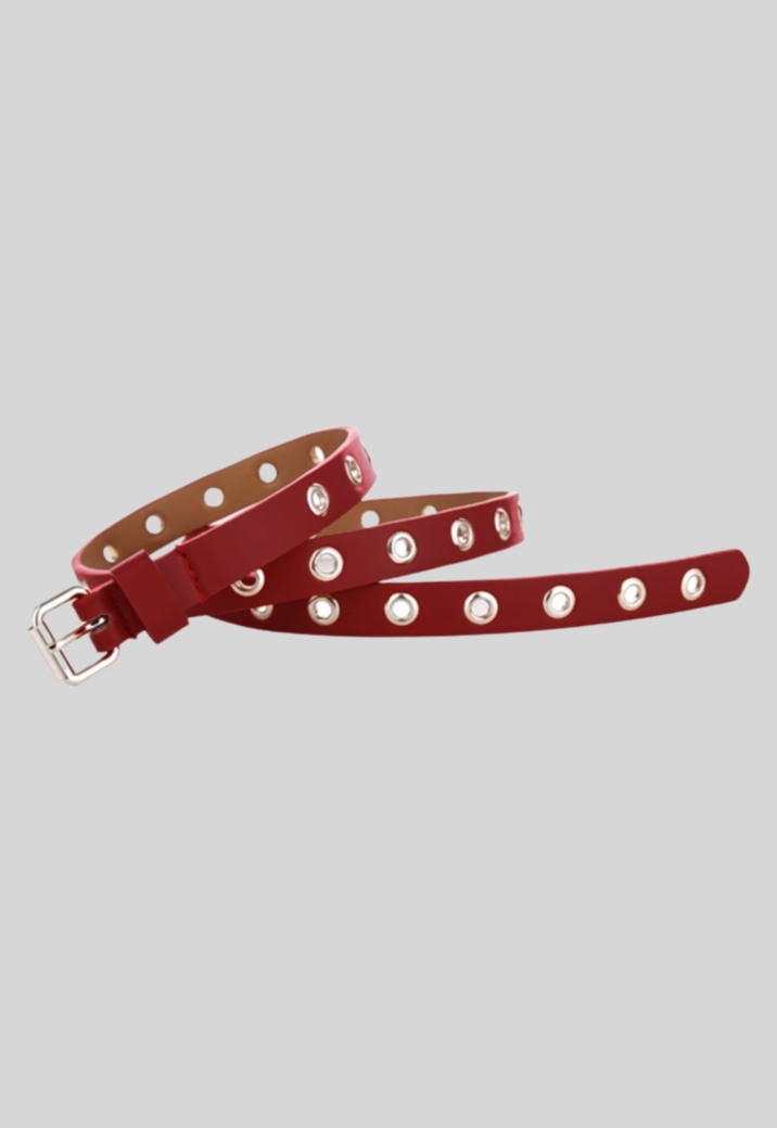 Bordeaux Rode Smalle Riem met Ringen