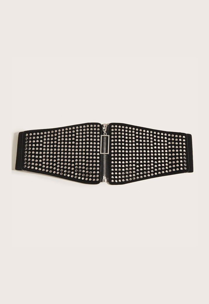 Zwarte Lederlook Studs Tailleriem met Ritssluiting