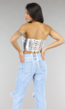 Metallic Zilveren Korset Top met Rijgwerk