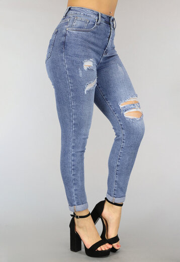 BF2023 Blauwe Regular Fit Jeans met Scheuren