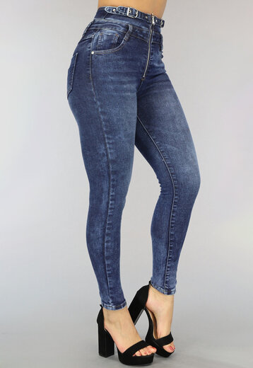 BF2023 Blauwe Super High Waist Jeans met Rits en Riempjes