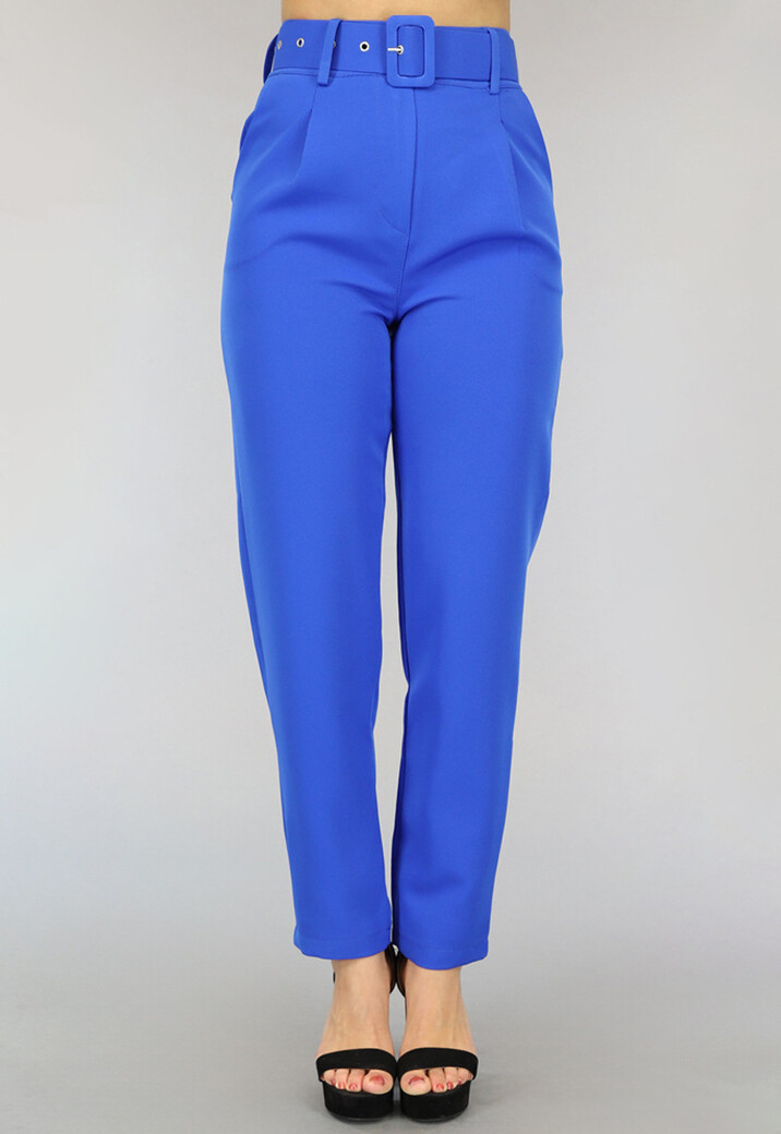 Donkerblauwe High Waist Pantalon met Riem